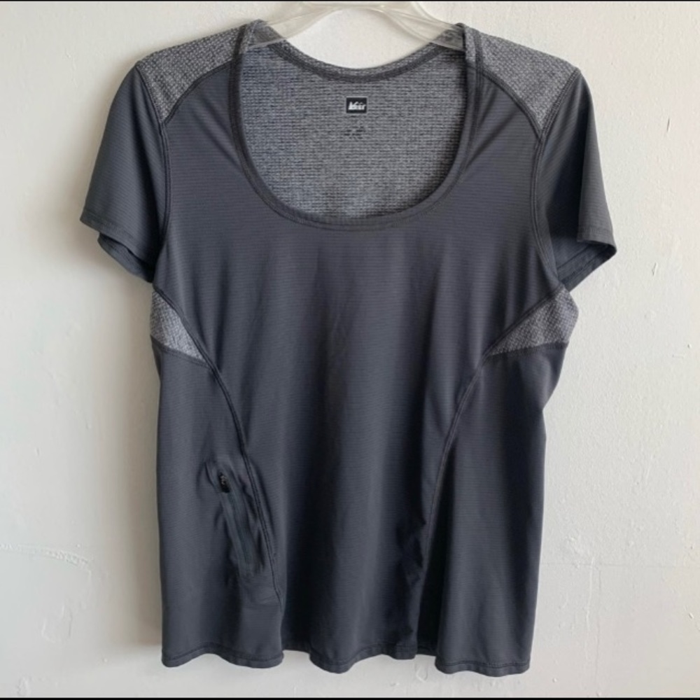 REI Grey Athletic Hiking Top Short Sleeve V-Neck